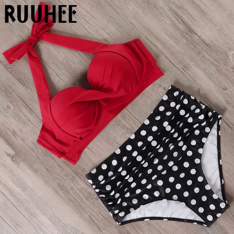 Günstig RUUHEE Halter TOP Hohe Taille Bikini 2020 Frauen Bandage Bademode Push UP Badeanzug Leopard Schwimmen Set Maillot De Bain Femme neue