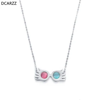 

Luna Lovegood Glasses Pendant Opal Silver Plated Necklace Women Cosplay Costume Christmas Gift Vintage Movie Jewelry Wholesale