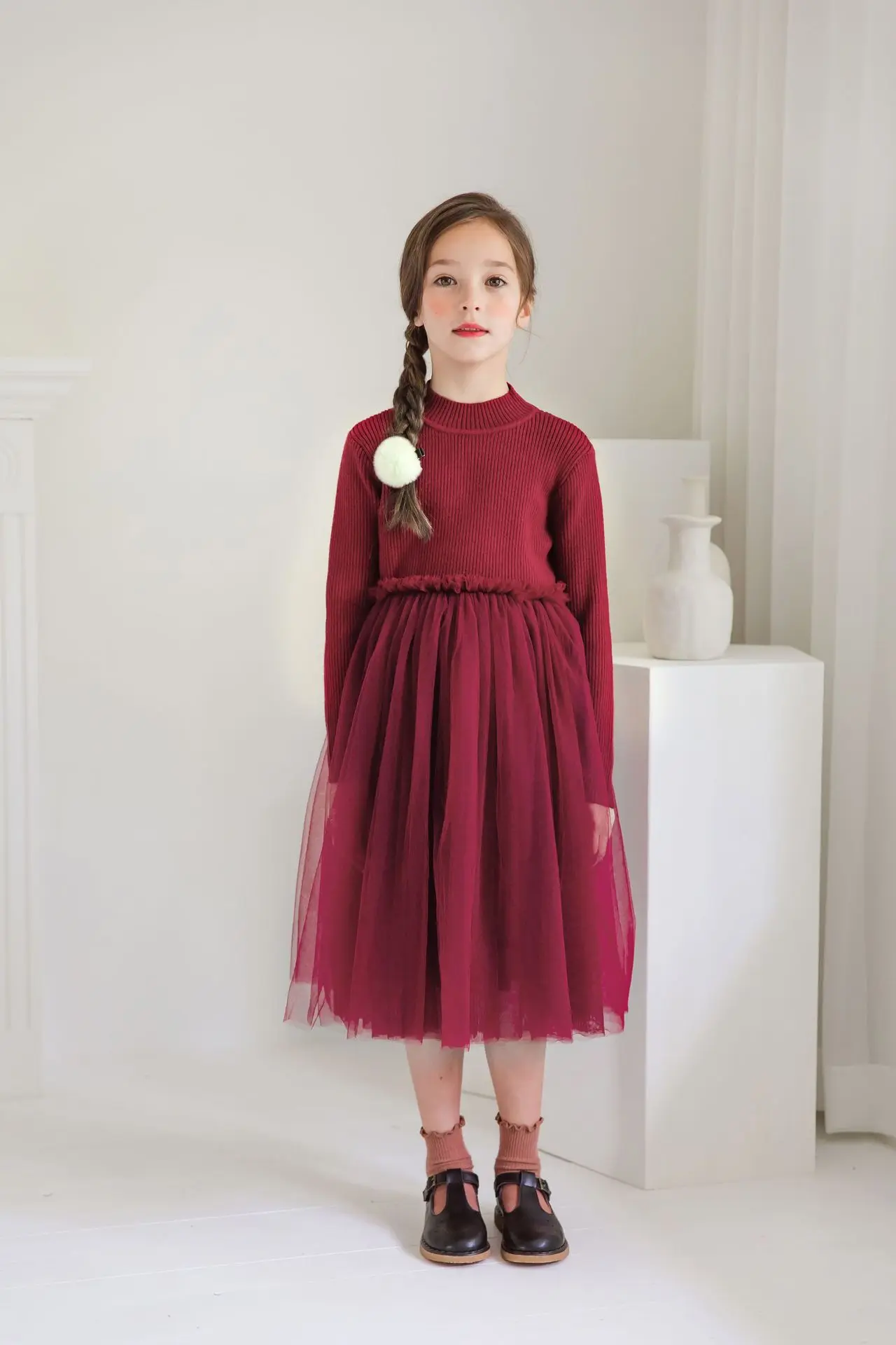 Новые платья для девочек осень-зима г. Детский свитер топ лоскутное Сетчатое платье принцессы Детское модное платье-пачка#5418