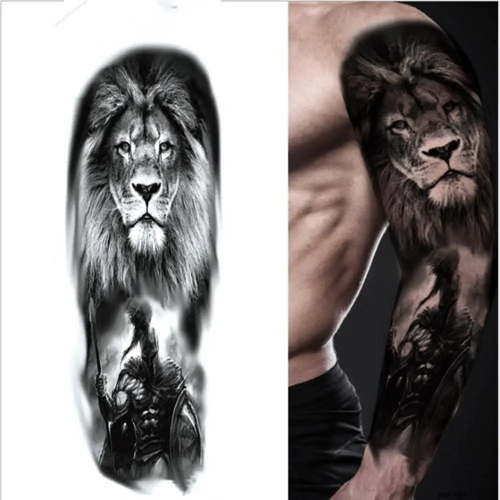 1pc大型アームスリーブタトゥー獅子冠王は防水一時的なタトゥーステッカー野生オオカミ虎男性トーテムタトゥー 消えるタトゥー Aliexpress