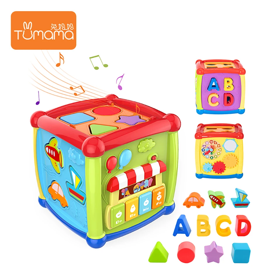 

Activity Cube Multifunctional Musical Toys Toddler Baby 6 in 1 Pairing Box Gear Clock Geometric Blocks Sorting Educational Toys