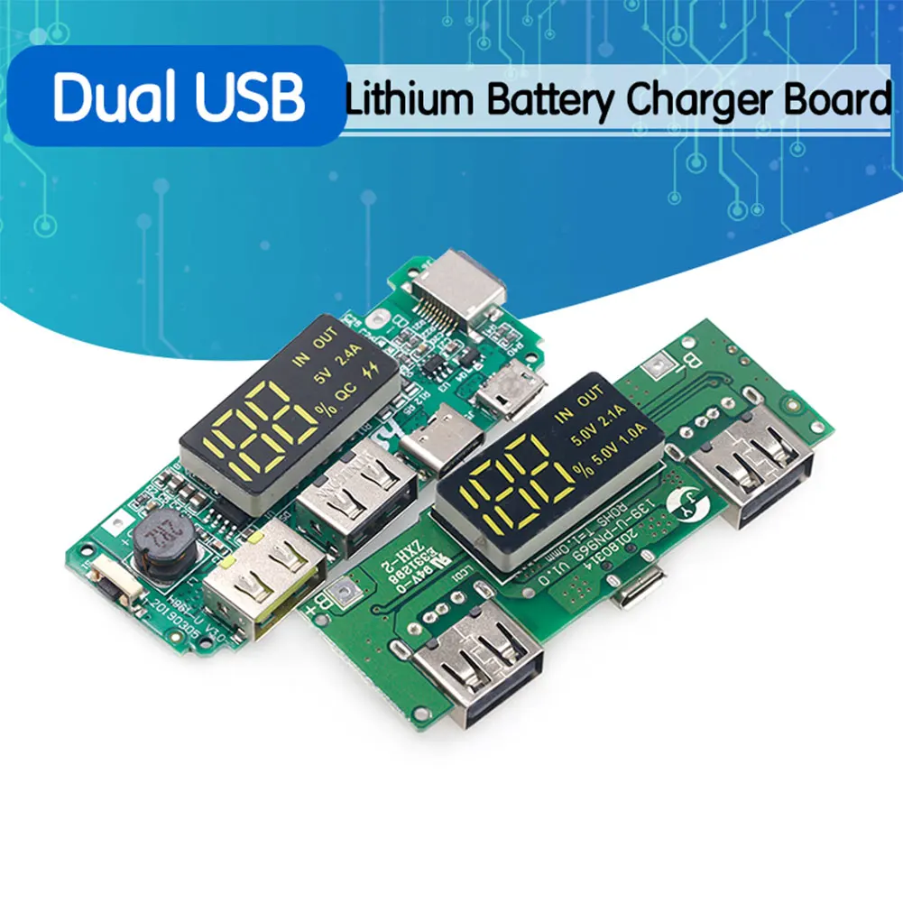 Lithium Battery Charger Board LED Dual USB 5V 2.4A Micro/Type-C Mobile Power Bank 18650 Charging Module Circuit Protection | Электроника