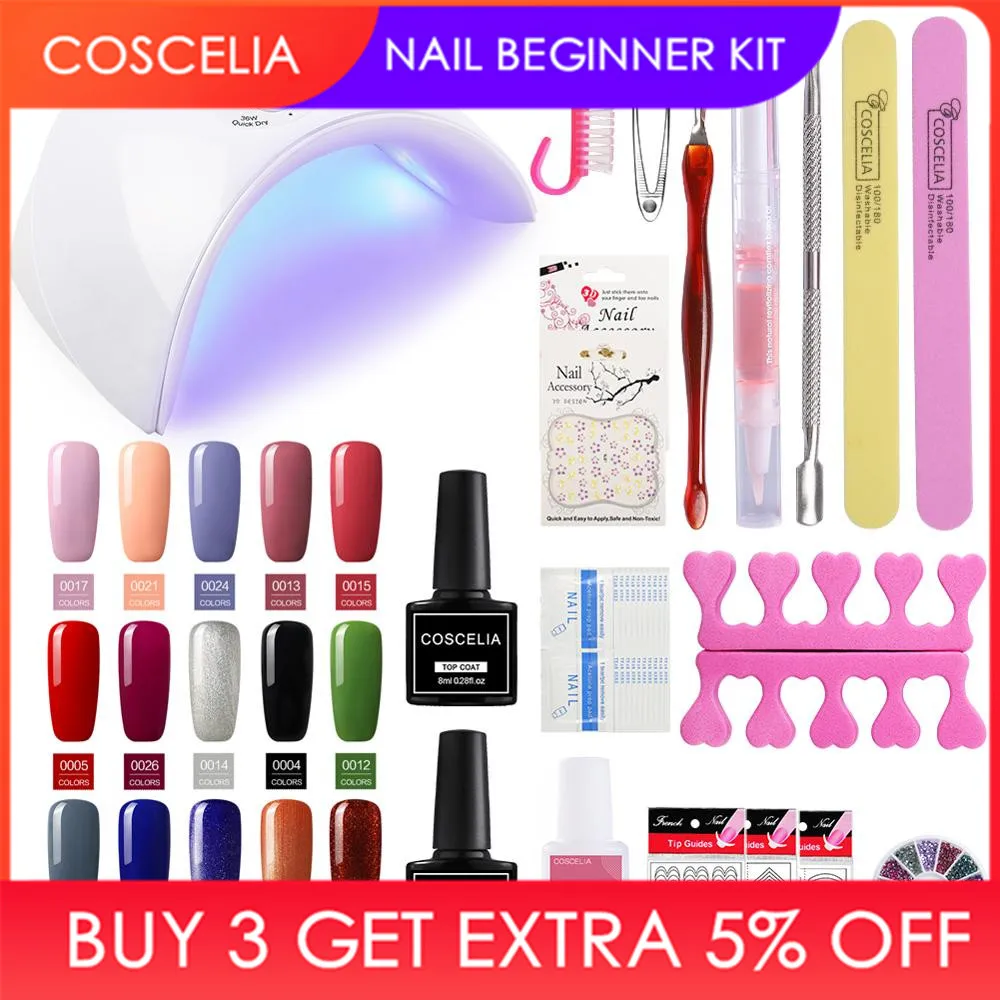 

COSCELIA Nail Lamp Dryer Set Nail Gel Polish With Professional Nail Tools Nail Manicure Tools Kit 15pcs Colors Polish