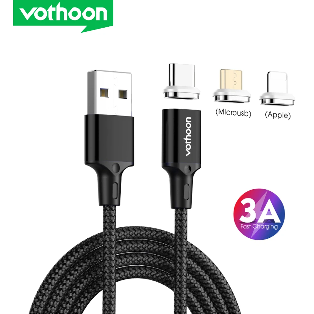 Магнитный светодиодный кабель Vothoon 3A для быстрой зарядки Micro USB C iphone 11Pro Samsung