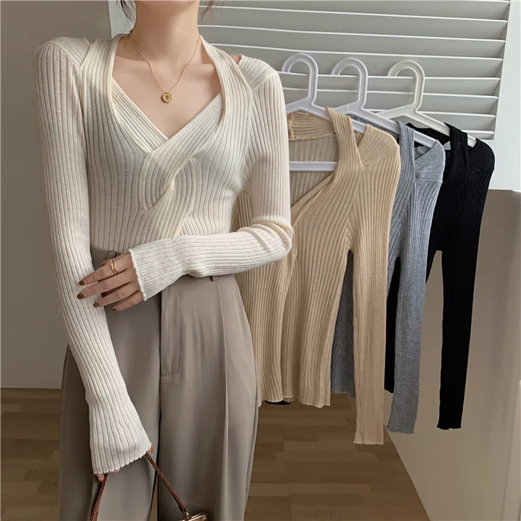 Сексуальная Базовая рубашка облегающий свитер с длинными рукавами | Женская