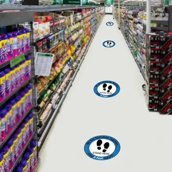 

Bank Cue Public Area Pressure Sensitive Vinyl 6ft Anti Slip Adhesive Store Line Up Social Distancing Floor Sign Round Waterproof