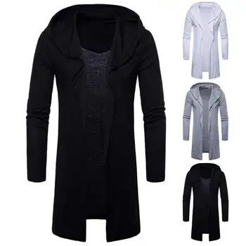 

Casual Men Solid Color Cotton Loose Thin Cardigan Midi Hoodie Coat Casual Men Cotton Loose Thin Cardigan Midi Hoodie Coat