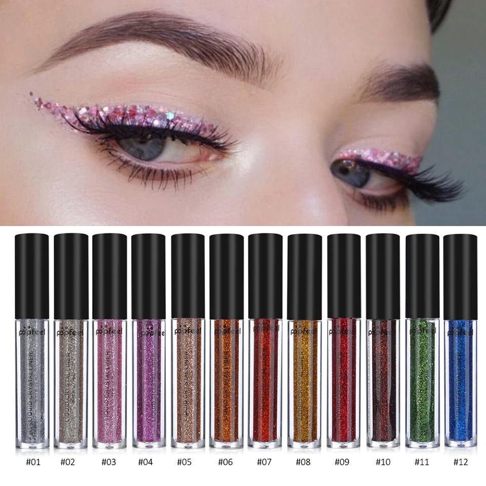 

POPFEEL Glitter Eye Shadow Pigment 12 Color Waterproof Shimmer Eyeshadow Powder Metals Glitter and Glow Liquid Eyeshadow 23g