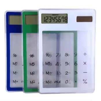 

Ultra-Thin Solar Power Calculator Basic Transparent Touch Screen Calculator Mini Handheld Solar Calculator 8-Digit Display