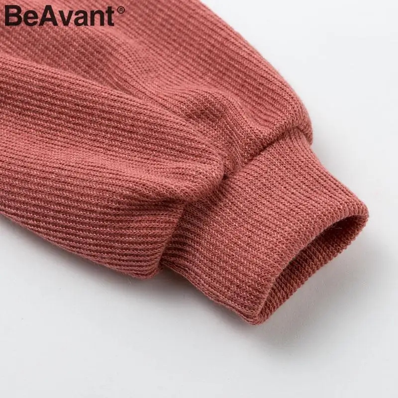 BeAvant, сексуальное трикотажное платье с v-образным вырезом, женское платье с рукавом-фонариком, для офиса, для девушек, Осеннее короткое платье для вечеринки, элегантное однотонное платье-свитер с бантом на поясе