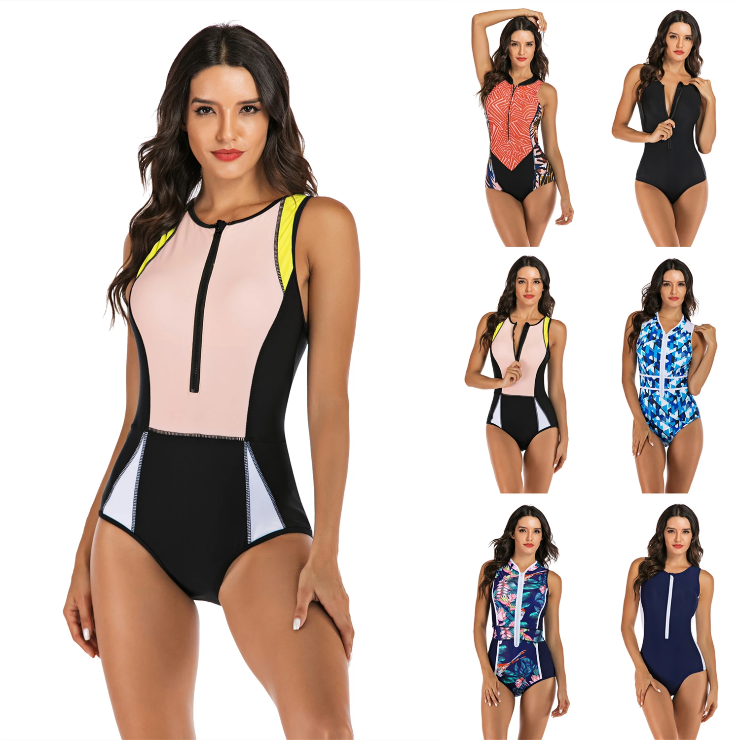 Online Traje de baño de una pieza con cremallera y estampado Floral para mujer