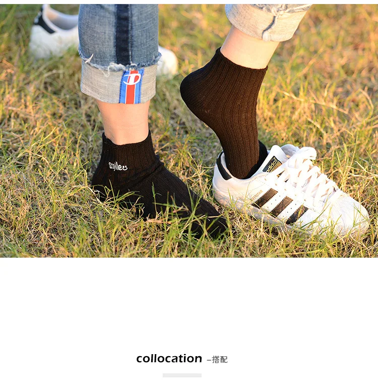 Solid striped letter print sock smile embroidery autumn winter Japanese Korean women cotton socks soft comfort breathable casual