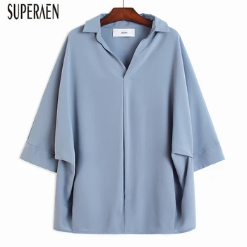 

SuperAen Korean Style Fashion Shirt Female Temperament 2020 Spring and Summer New Women Blouses and Tops Solid Color