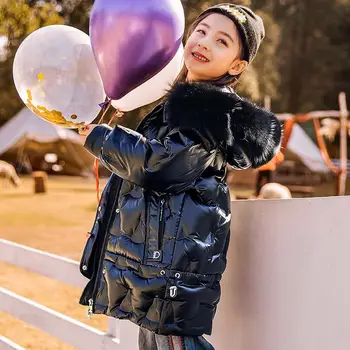 

2020 Snow Jacket Kids Children Winter Coat Big Fur With Hooded Wind Proof Duck Down Coats Long Style Warm Outerwear For Teenage