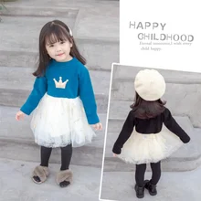 Осеннее милое бархатное трикотажное платье принцессы в стиле пэчворк с длинными рукавами для маленьких девочек