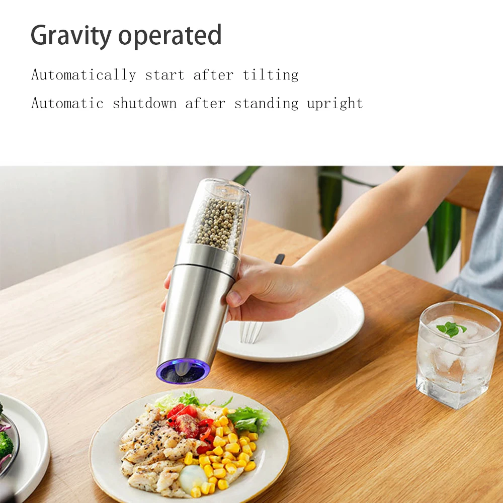 Electric Automatic Mill Pepper and Salt Grinder LED Light Peper Spice Grain  Mills Porcelain Grinding Core Mill Kitchen Tools