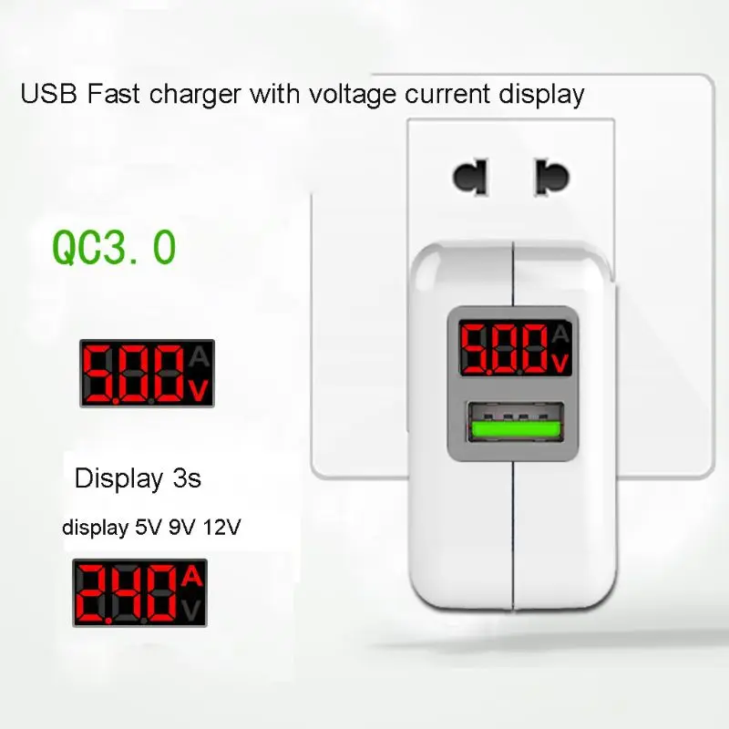 США ЕС 18 Вт Быстрая зарядка 3,0 USB быстрое зарядное устройство смарт-Дисплей для мобильного телефона планшета