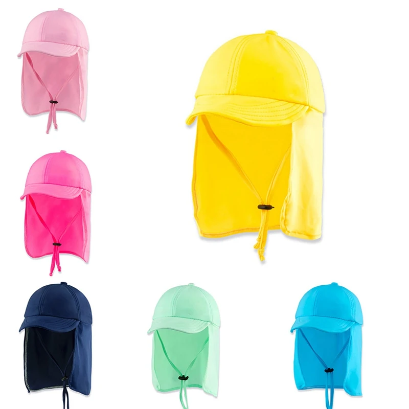 

Outdoor Flap Cap Children Lightweight Foldable Adjustable Sunshade Neck Cover Sun Hat Sportswear Accessories With Chin Strap