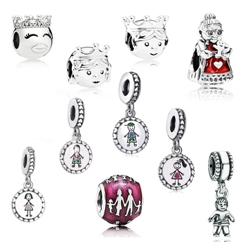 

Fashion High Quality New 925 Sterling Silver Original Charm Warm Family Boy And Girl Princess Prince Beaded Pendant Collection