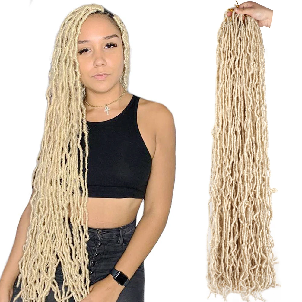 New Faux Locs Crochet Hair 36 Inch Long Blonde Ombre Goddess Locs Soft Crochet Braids Curly Wave Dread Locks Hair Extensions