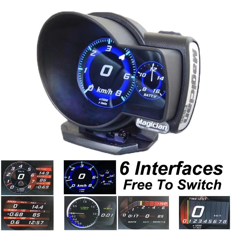 

Universal Car OBD LCD Dashboard Instrument Multifunctional Auto Diagnostic Tool Car Water Temperature Turbine Pressure Display