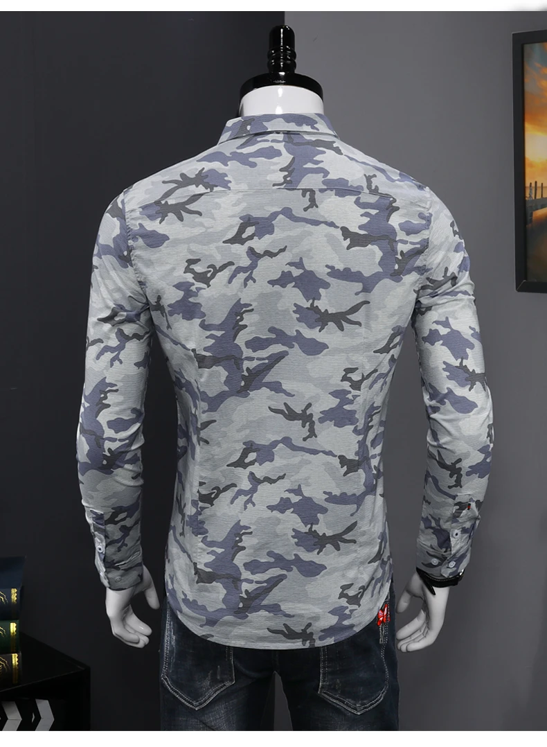 Модная камуфляжная Мужская рубашка, повседневная, Camisa Social Masculina, тонкая, легкая в уходе, Рубашки, Топы, Homme, классические рубашки для мужчин