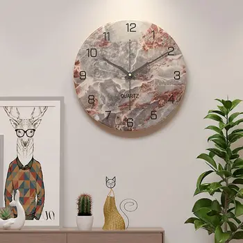 

Nordic Style Marble Pattern Wall Clock Round Silent Metal Fashionable Simple Silent Clock Home Room Decor Design Timer