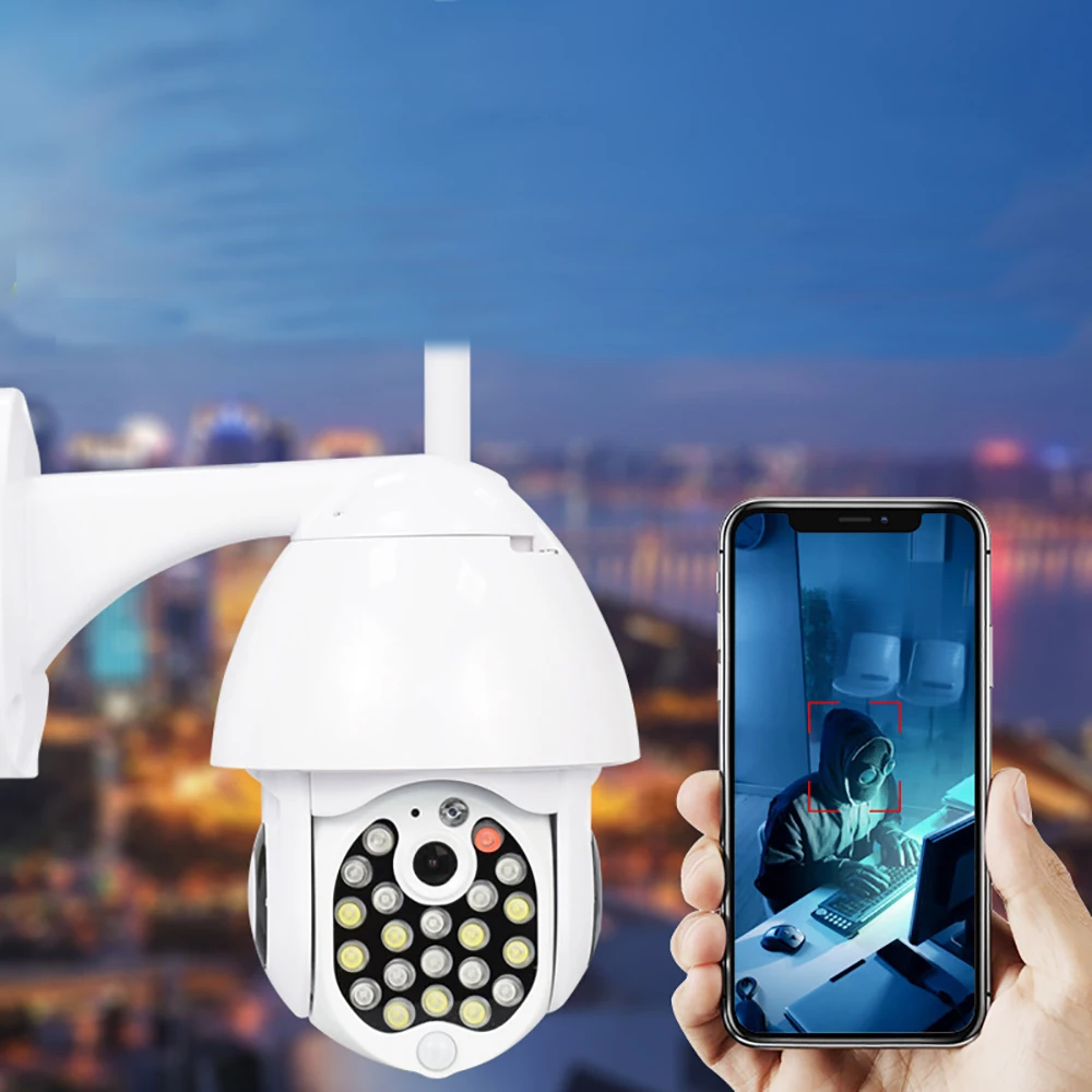

HD IP Camera Automatic Tracking Sound Light Alarm Intelligent Home Security System 360 Degree Rotation/ 17 LED Lights Day Night