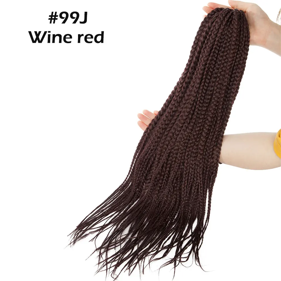 SNOILITE 24 дюйма плетение Парик Косы Наращивание волос 24 пряди/упаковка Омбре синтетические плетеные волосы крючком косы для черных женщин - Цвет: wine red