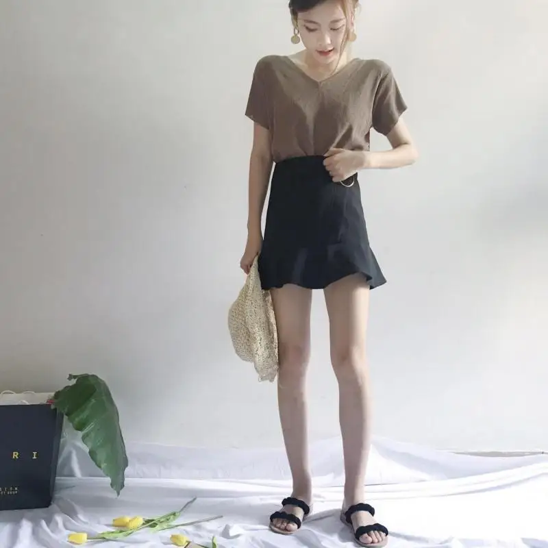 

2018 Solid Color Lotus Leaf Half-length Short Skirt
