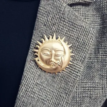 

2020 Retro Metal Sun, Moon, Brooch, Antique High-end Temperament Sweater Pin Coat Accessories Women Copper,zinc Alloy Hyperbole