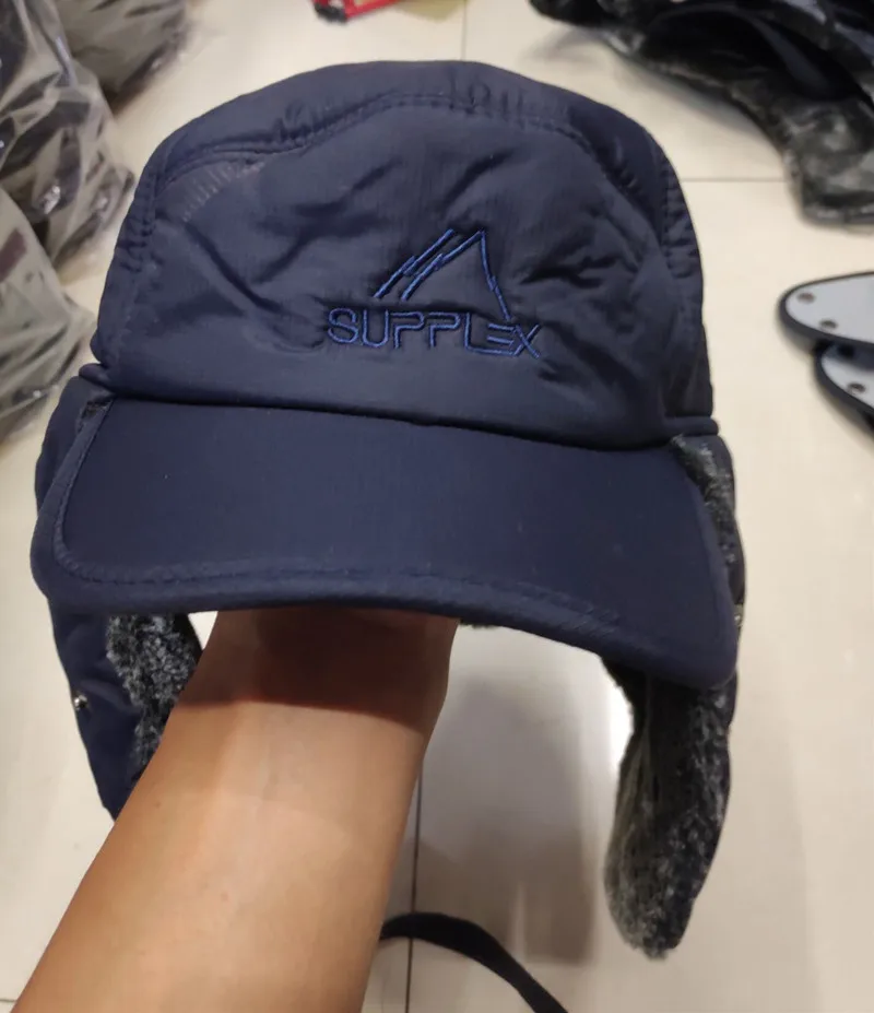 navy blue HAIGE009 толстые меховые плюшевые бейсболки с ушками, уличные мужские повседневные зимние теплые шапки для пожилых людей, мужские шапки-бомберы - Цвет: navy blue