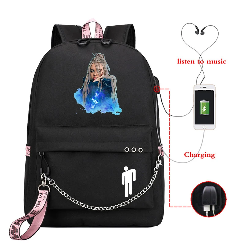 810 18 Mochila рюкзак женский Billie Eilish школьные сумки для девочек Usb зарядка Bookbag розовый рюкзак для ноутбука дорожная сумка Harajuku сумка - Цвет: 810 18