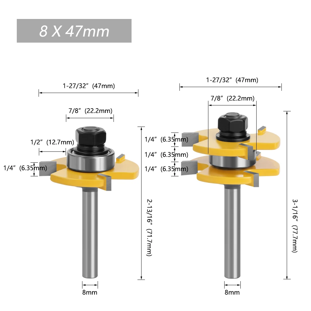 LAVIE 2 pcs 8mm Shank Tongue & Groove Joint Assemble Router Bits T-Slot Milling Cutter for Wood Woodwork Cutting Tools MC02002