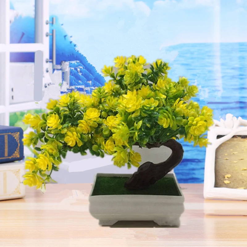 

1pc Plastic Artificial Potted Plant Colorful Flower Home Office Table Top Decoration Plants