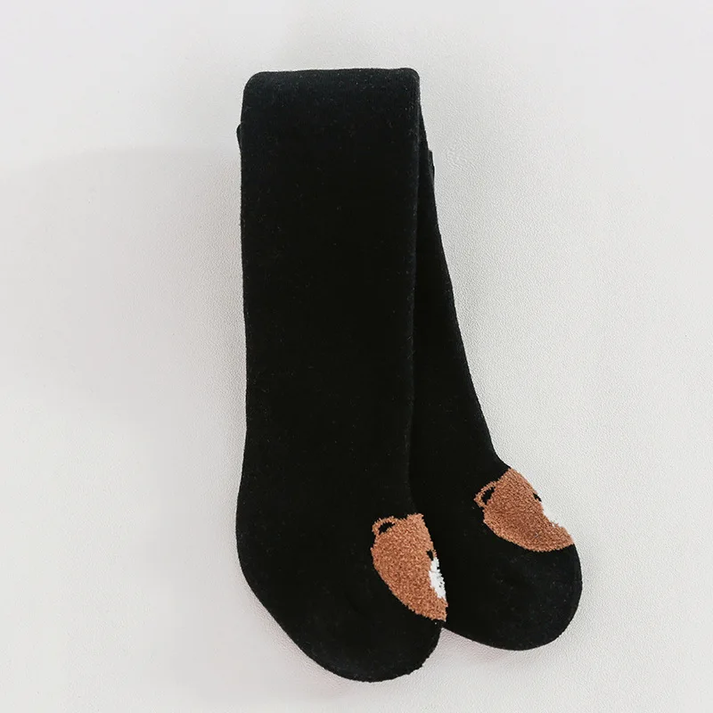 Black bear Детские чулки; осенне-зимние плотные махровые колготки для малышей; милые детские теплые леггинсы из дышащего хлопка с рисунками; колготки - Цвет: Black bear