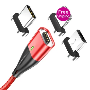 

New Style 2m Length Magnetic data cable 3-in-1 flat head magnetic nylon mobile phone charging cable for Apple Type-C Android