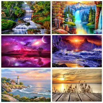 

DIY 5D Diamond Painting Sea Scenery Cross Stitch House Full Round Drill Landscape Diamond Embroidery Mosaic Art Home Decor Gift