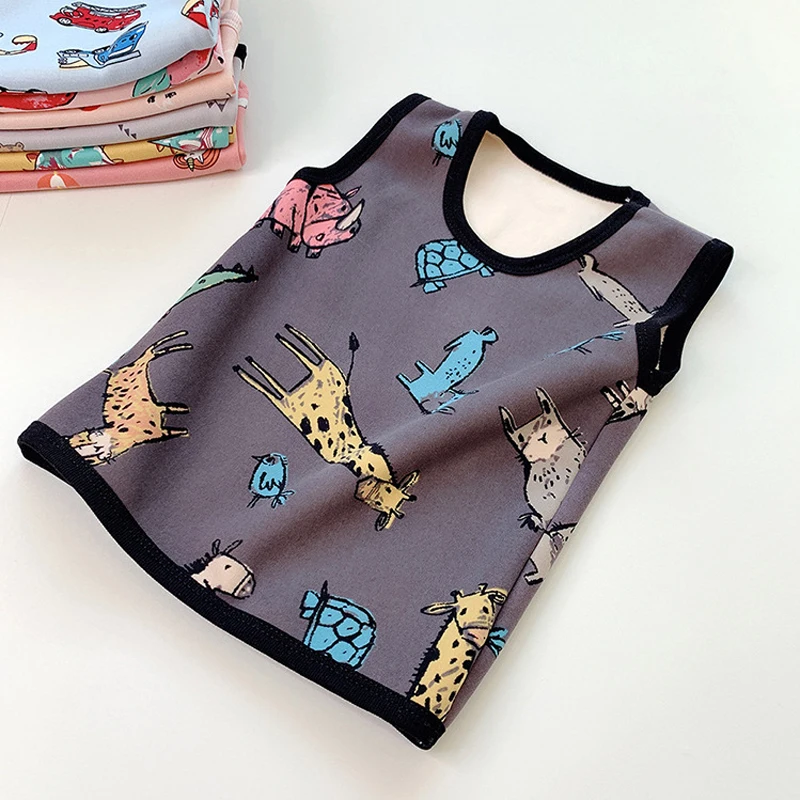 Детский осенний теплый жилет бархатный жилет с рисунком для мальчиков и девочек Повседневная Милая домашняя одежда для детей 2-7 лет