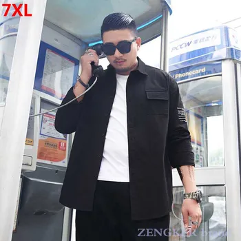

Tide brand large size shirt men's plus size autumn men's pocket long-sleeved loose casual jacket shirt 7XL