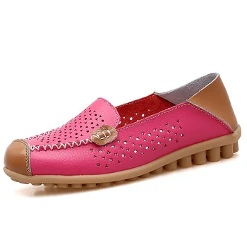 

Spring Women Flats Shoes Plus Size Gunuine Leather Loafers Woman Soft Bottom Rubber Boat Shoes Moccasins Ladies Shoes Casual 41