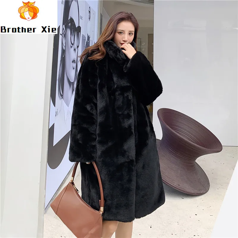 

Women Winter Fashion Faux Fur Long Coat Solid Loose Turn Down Collar Thick Warm Coats Soft Casual Long Sleeve Pocket Overcoat