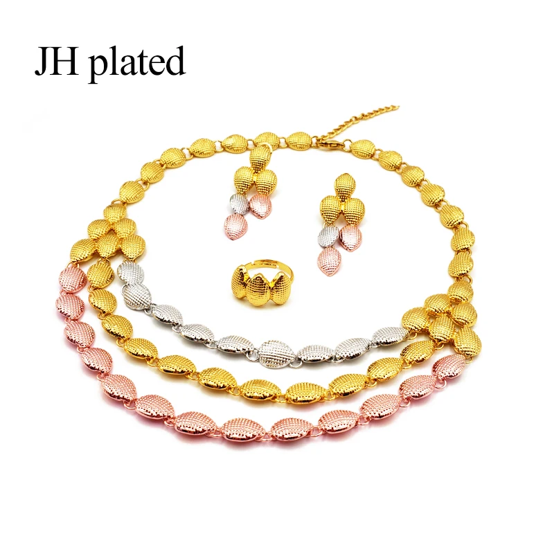 JHplated Африканский Модный золотой цвет комплект ювелирных изделий женский цвет свадебное ожерелье серьги кольцо браслет наборы индийский подарок для девочек