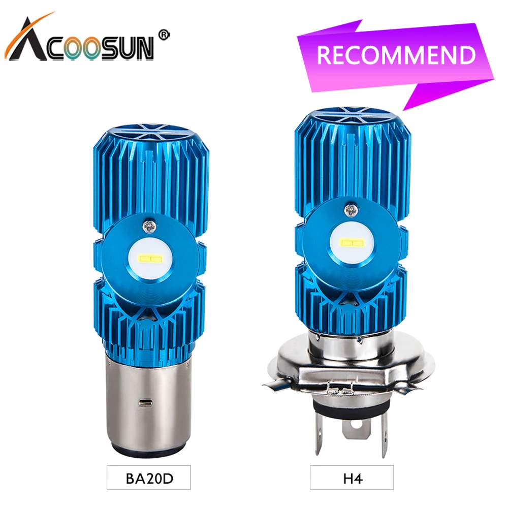 

AcooSun H4 HS1 Led Motorcycle Headlight Bulbs H4 HS1 BA20d Blue Led Lamp 12V 6500K 2400LM Led Lights for Motorcycle ATV Scooter