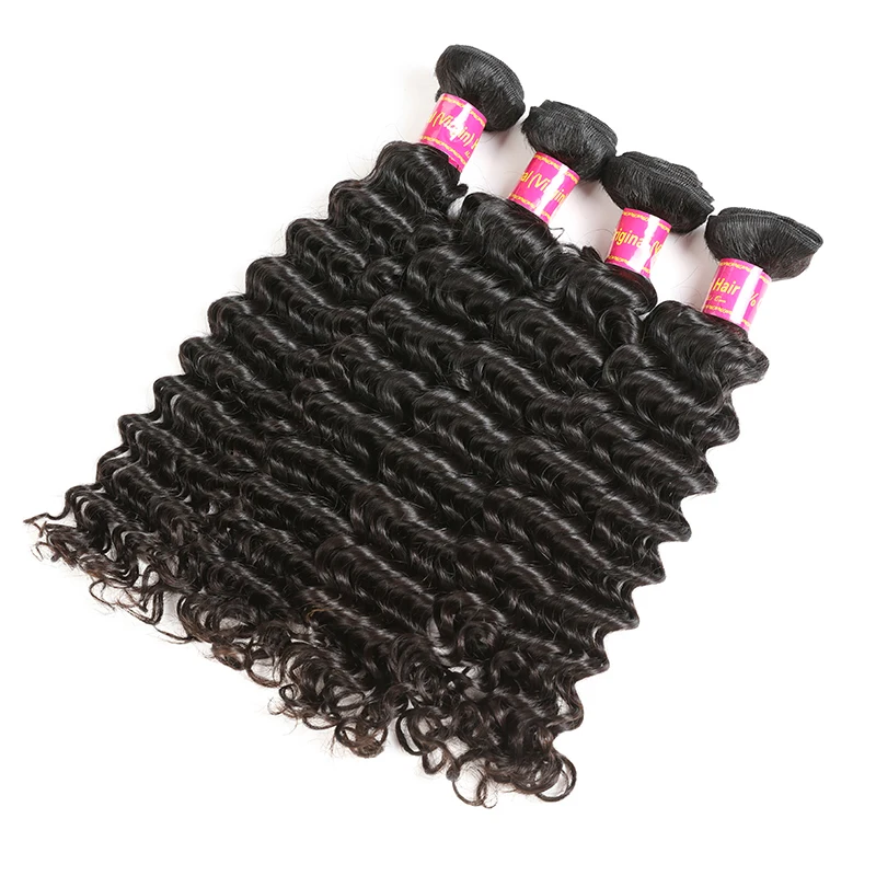 Pacotes de Cabelo Humano com Laço Rainha Cabelo 4 Pçs Onda Profunda Brasileiro Virgem Frontal Cor Natural Pre-plucked13x4 Laço Ali 3 - 4 Pacotes com 34 com fecho