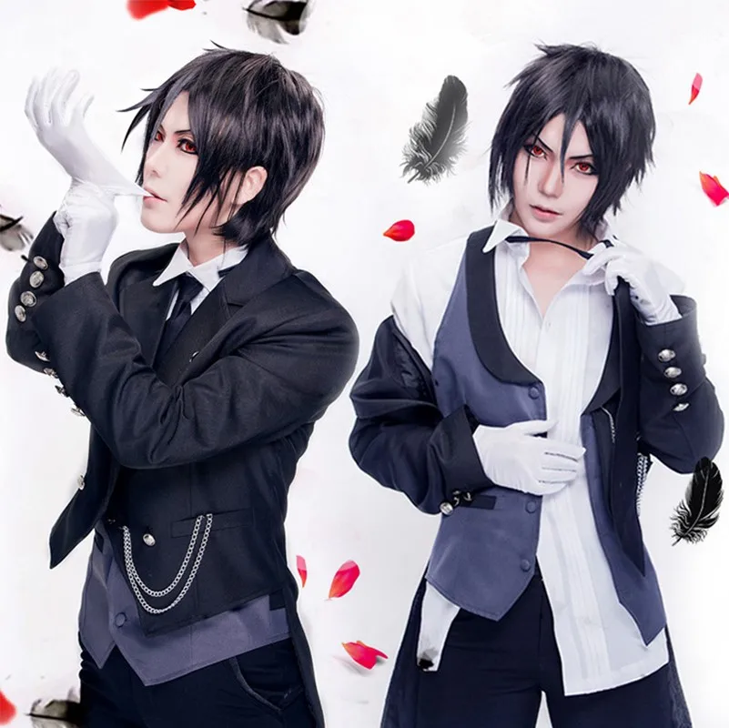 

Anime Black Butler Sebastian Michaelis Demon Swallow-tailed Coat Men Cosplay Costume Shirt+Vest+Coat+Pants+Tie+Golves+Access