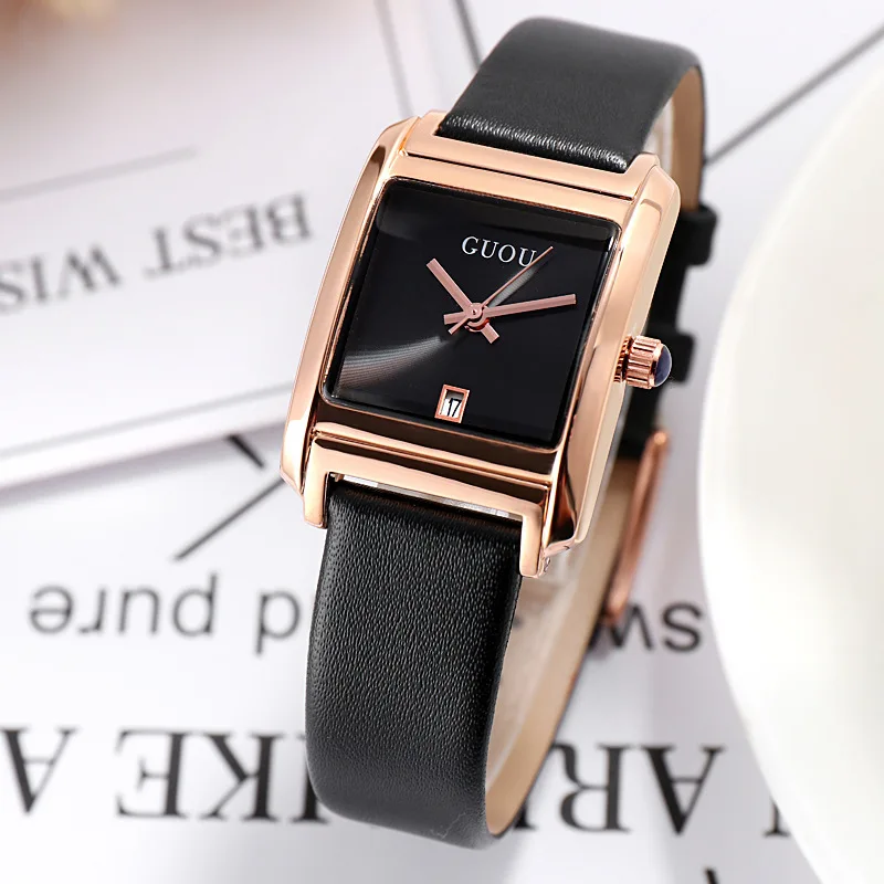 

Fashion Women Watch 2020 Luxury Rose Gold Calendar Leather Rectangular Simple Watch Reloj Mujer Ladies Quartz Wrist Watch