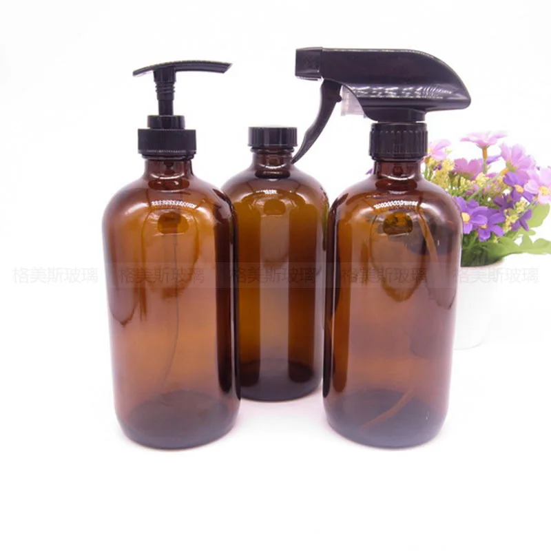 

500ml Amber Glass Spray Bottle with Black Trigger Sprayer 16 Oz Round Heavy Duty Brown Water Sprayer Essential oil bottle