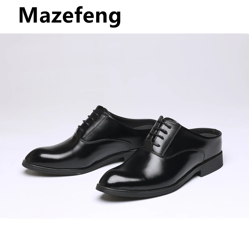 Mazefeng модная мужская летняя обувь, шлепанцы Для мужчин с открытыми пальцами тапочки Повседневное; тапочки без пятки; однотонные уличные кожаные шлепанцы круглый носок