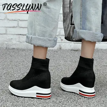 

TASSLYNN 2019 Sneakers Ankle Boots for Women Platform Boots Stretch Fabric Winter Women Shoes Letter Round Toe Slip-On 34-43